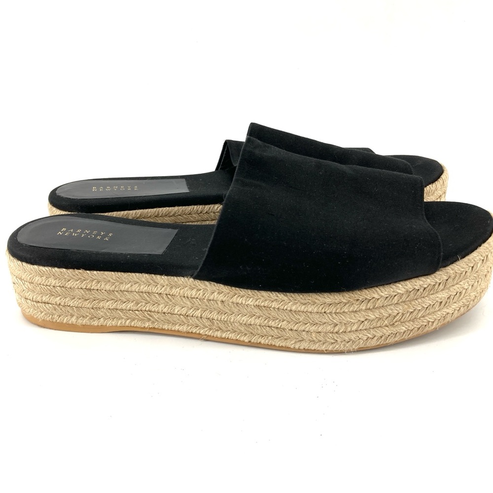 Barney’s New York Black Satin Platform Espadrille Sandals